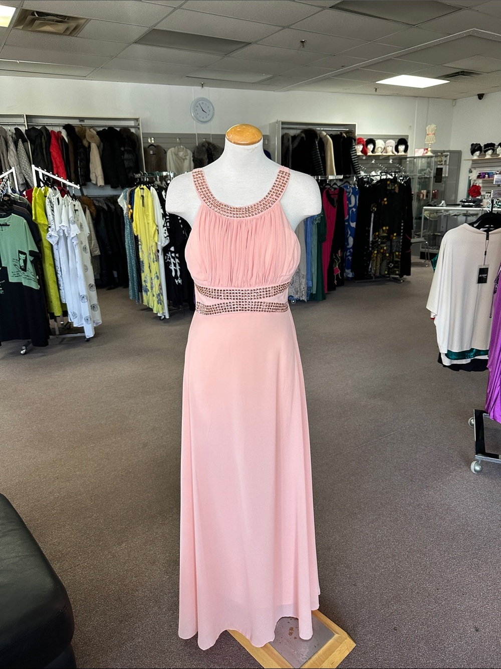 Elegant Blush Pink Evening Dress with Embellished Waist size XL, M - Picture 1 of 5